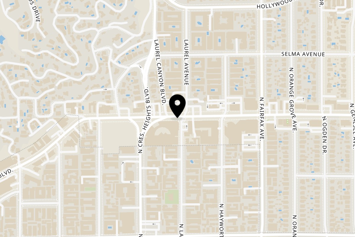 Map showing the location of Pizzeria Vivoli & Italian Grill on 7998 Sunset Blvd in Los Angeles